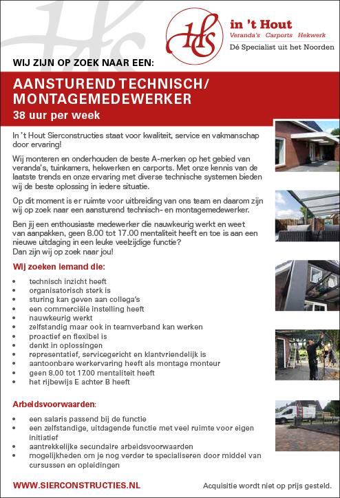 Vacature Aansturend Technisch Montagemedewerker